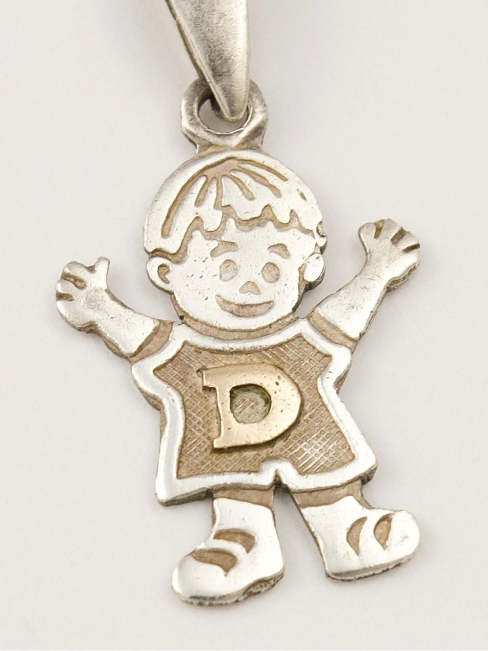 Vintage Letter D Boy Charm Pendant Sterling Silver with 18K Gold Overlay